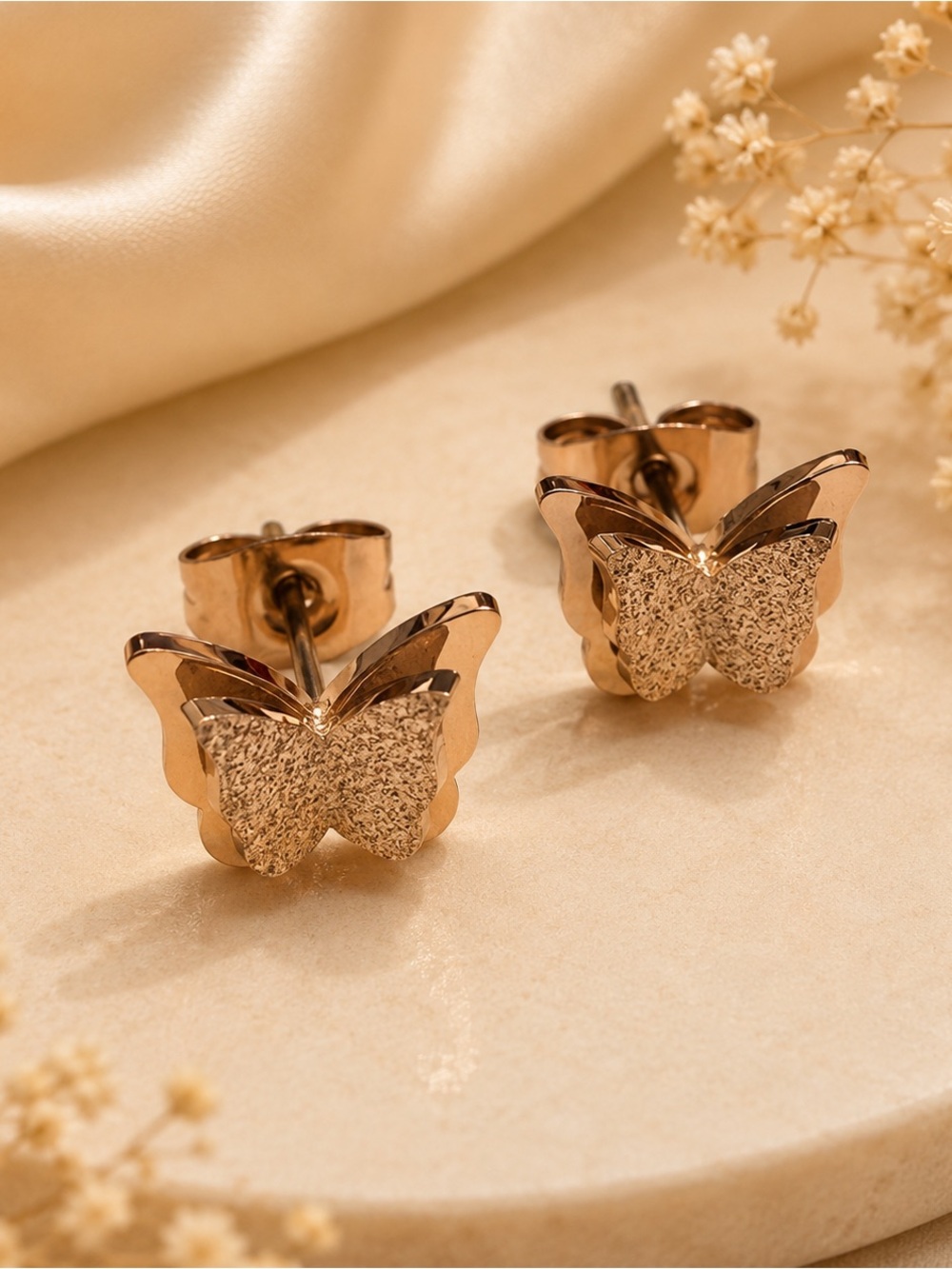 18k Rose Gold Plated Butterfly Stud Earrings - Women Jewelry